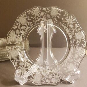 Cambridge Wildflower Etched Glass Dessert/Bread Plates - 8 Plates